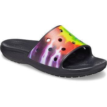 Crocs Classic Tie-Dye Graphic Cierne - Damske Šlapky